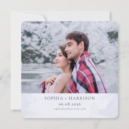 Chic Schwarz-weiß Gold Floral Wreath Wedding Foto Einladung (Rückseite)