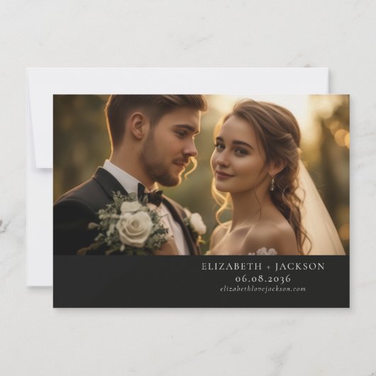 Chic Schwarz-weiß Gold Floral Wreath Wedding Foto Save The Date (Rückseite)