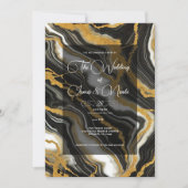 Chic Schwarz-weiß Gold Marmor Look Glam Wedding Einladung (Vorderseite)