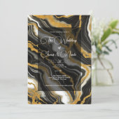Chic Schwarz-weiß Gold Marmor Look Glam Wedding Einladung (Stehend Vorderseite)