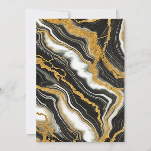 Chic Schwarz-weiß Gold Marmor Look Glam Wedding Einladung (Rückseite)