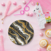 Chic Schwarz-weiß Gold Marmor Look Glam Wedding Pappteller (Party)