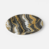 Chic Schwarz-weiß Gold Marmor Look Glam Wedding Pappteller (Schrägansicht)