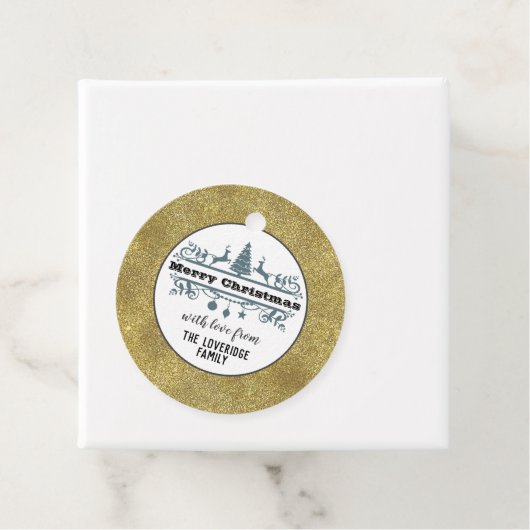 Chic Schwarz-weiß Gray Frohe Weihnachten Gold Glit Geschenkanhänger (Beispiel)