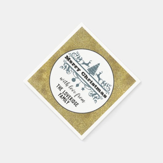 Chic Schwarz-weiß Gray Frohe Weihnachten Gold Glit Serviette (Ecke)