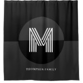 Chic Schwarz-weiß Gray Geometric Modern Monogram Duschvorhang (Vorderseite)