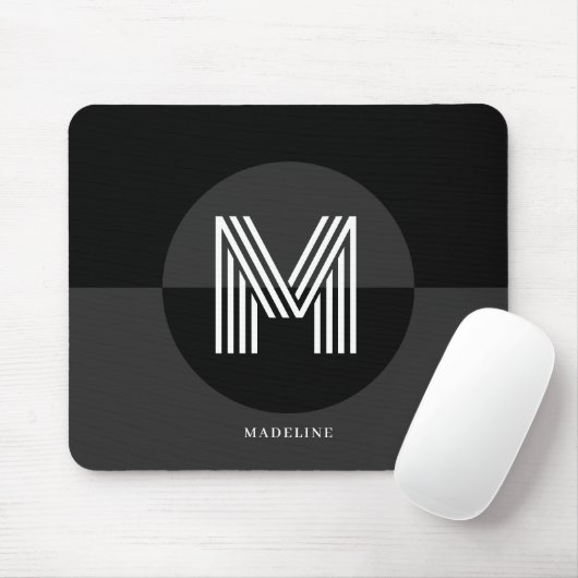Chic Schwarz-weiß Gray Geometric Modern Monogram Mousepad (Mit Mouse)