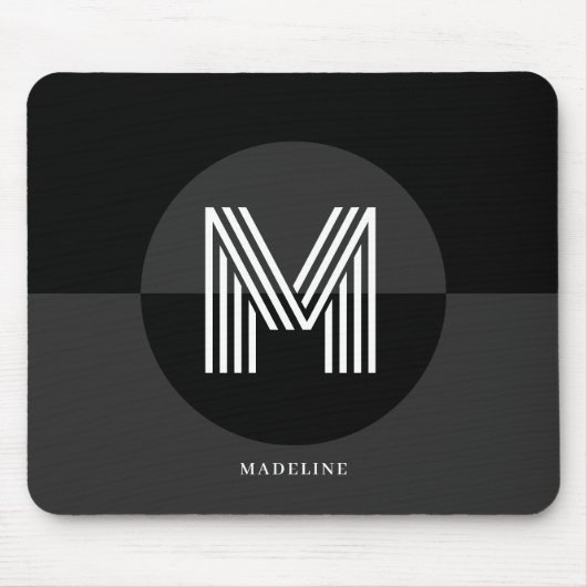 Chic Schwarz-weiß Gray Geometric Modern Monogram Mousepad (Vorne)