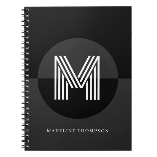 Chic Schwarz-weiß Gray Geometric Modern Monogram Notizblock (Vorderseite)