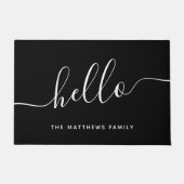 Chic Schwarz-weiß Hello Script Familienname Willko Fußmatte (Vorderseite)