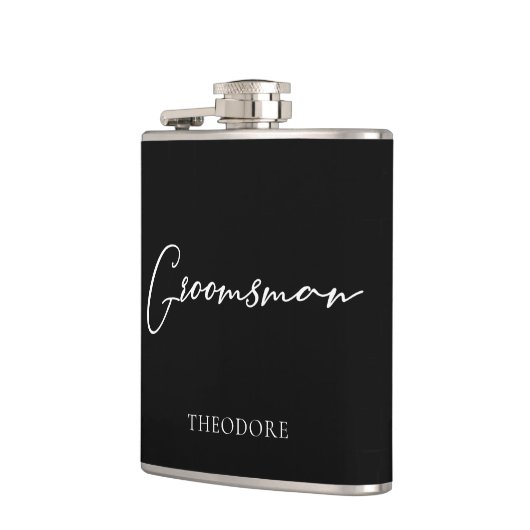 Chic Schwarz-weiß Hochzeit Moderner, maßgeschneide Flachmann (Links)