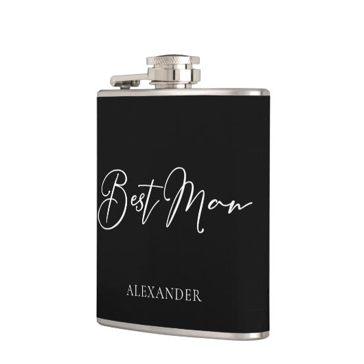 Chic Schwarz-weiß Hochzeit Moderner, maßgeschneide Flachmann (Links)