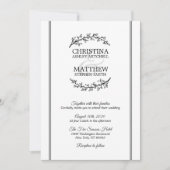 Chic Schwarz-weiß Laurel Wreath Branches WEDING Einladung (Vorderseite)