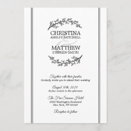 Chic Schwarz-weiß Laurel Wreath Branches WEDING Einladung