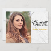 Chic Schwarz-weiß Marble Gold Foto Abschluss Einladung (Vorderseite)