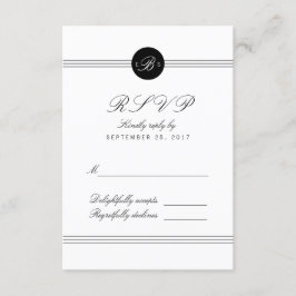 Chic Schwarz-weiß Monogram Response RSVP Card Karte