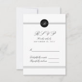 Chic Schwarz-weiß Monogram Response RSVP Card Karte (Vorderseite)