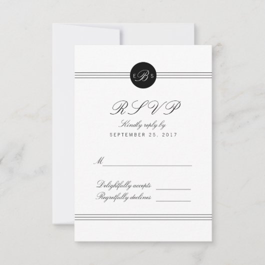 Chic Schwarz-weiß Monogram Response RSVP Card Karte (Vorderseite)