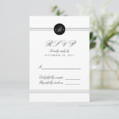 Chic Schwarz-weiß Monogram Response RSVP Card Karte (Stehend Vorderseite)