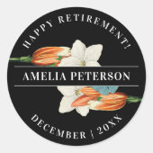 Chic Schwarz-Weiß-Orange Liege Retro Blumen Runder Aufkleber (Vorderseite)