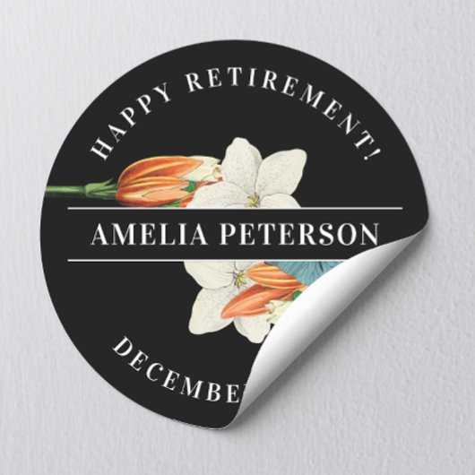 Chic Schwarz-Weiß-Orange Liege Retro Blumen Runder Aufkleber