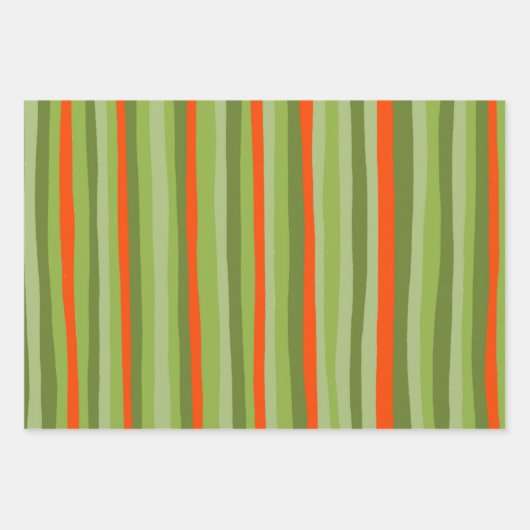 Chic Schwarz-weiß Red Green Modern Stripes Muster Geschenkpapier Set (Vorderseite)
