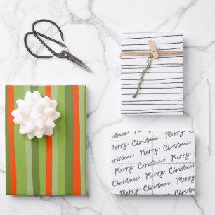 Chic Schwarz-weiß Red Green Modern Stripes Pattern Geschenkpapier Set