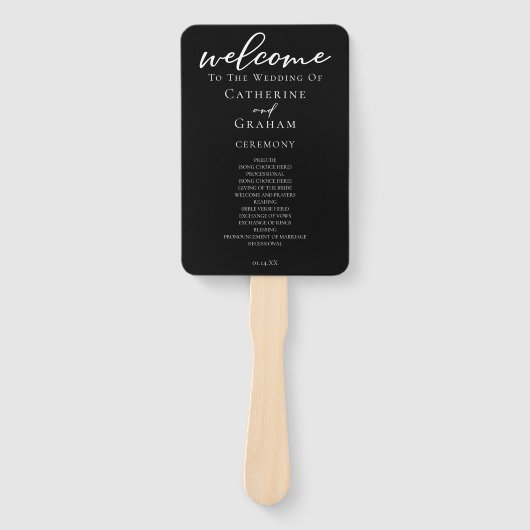 Chic Schwarz-weiß Script Wedding Program Fächer (Vorderseite)