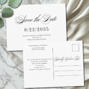 Chic Schwarz-weiß Script Wedding Save the Date Postkarte