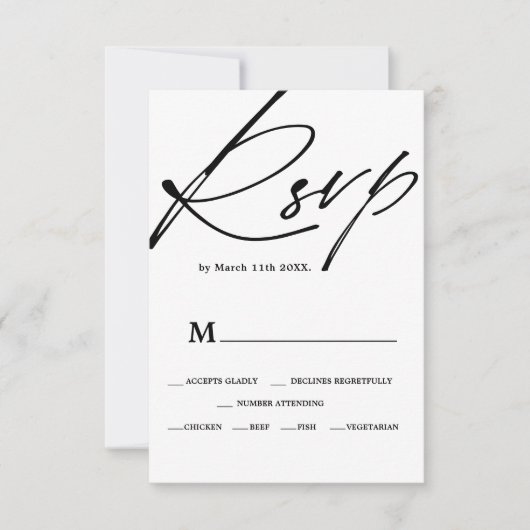Chic Schwarz-weiß Scriptkalligraphie uAwg wedding RSVP Karte (Vorderseite)