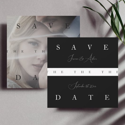 Chic Schwarz-weiß Simple Foto Wedding Save The Date