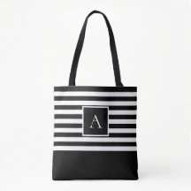CHIC SCHWARZ-WEISS STRIPE Square Letter Monogram