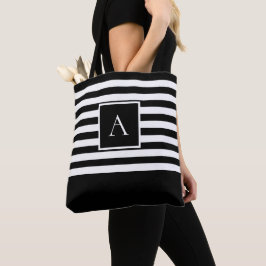 CHIC SCHWARZ-WEISS STRIPE Square Letter Monogram Tasche