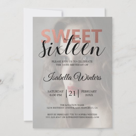 Chic Schwarz-weiß Stripes Rosa Sweet 16 Foto Einladung (Vorderseite)