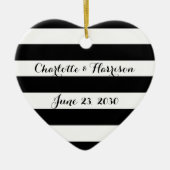 Chic Schwarz-weiß Stripes Skriptnamen Weihnachten Keramik Ornament (Vorne)