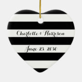Chic Schwarz-weiß Stripes Skriptnamen Weihnachten Keramik Ornament (Hinten)