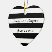 Chic Schwarz-weiß Stripes Skriptnamen Weihnachten Keramik Ornament (Links)