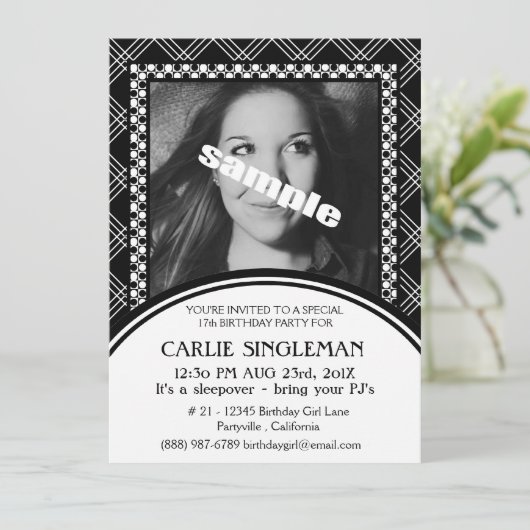 Chic Schwarz-weiß Tee Tween Party Einladung (Stehend Vorderseite)