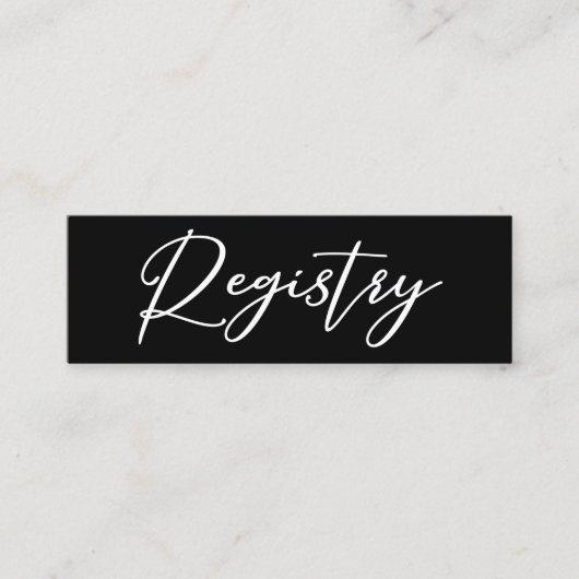 Chic Schwarz-weiß Typografy Wedding Registry Mini Visitenkarte (Vorderseite)