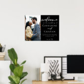 Chic Schwarz-weiß Wedding Couple Foto Empfang Poster (Heimbüro)