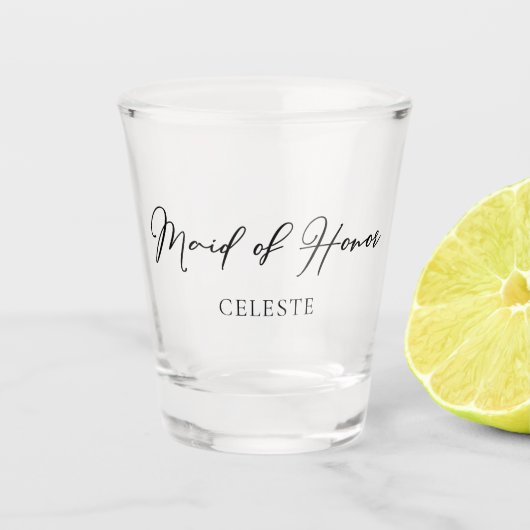 Chic Schwarz-weiß Wedding Custom Trauzeugin Schnapsglas (Vorderseite)