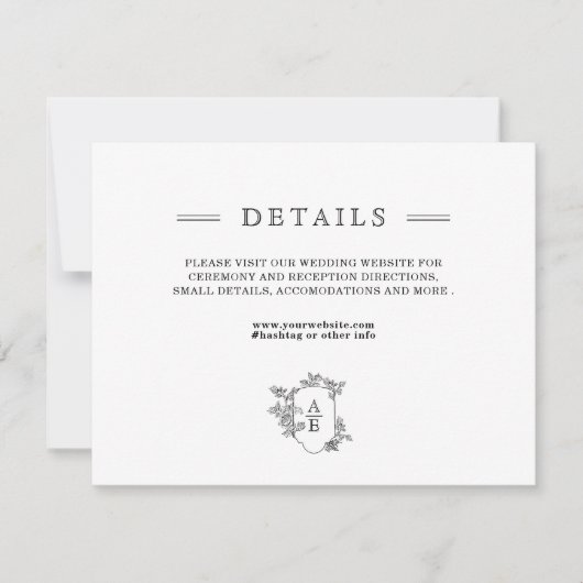 Chic Schwarz-weiß Wedding Details Umschließungskar (Vorderseite)