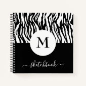 Chic Schwarz-weiß Zebra Print Monogram Sketchbook Notizblock (Vorderseite)