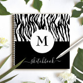 Chic Schwarz-weiß Zebra Print Monogram Sketchbook Notizblock
