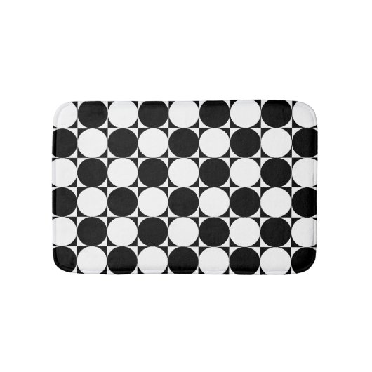 Chic Schwarz-weiße Abstrakte Kreise Quadrate Muste Badematte (Vorderseite)