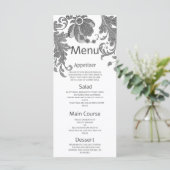 Chic Schwarz-weiße Glitzer Blumenkarte Hochzeitsme Programm (Stehend Vorderseite)