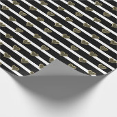 Chic Schwarz-weiße goldene Herzen Streifen modern Geschenkpapier (Ecke)