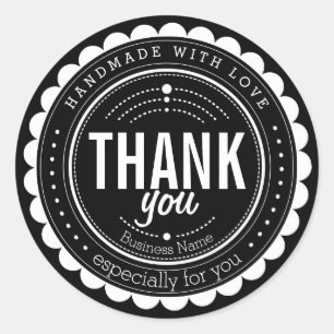 Chic-Schwarz-weiße handgemachte danken Ihnen Runder Aufkleber