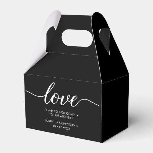 Chic Schwarz-weiße Liebe Script Custom Wedding Geschenkschachtel (Vorderseite)