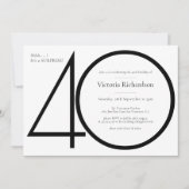 Chic Schwarz-weiße Minimalistische Überraschung 40 Einladung (Vorderseite)